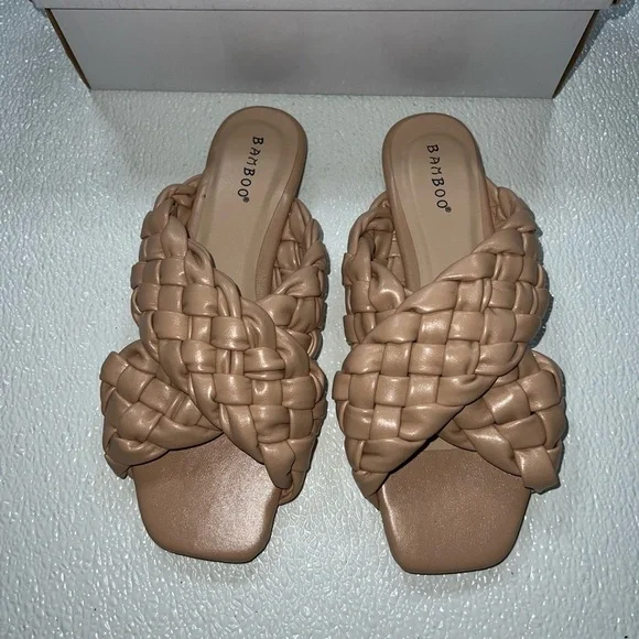 Bamboo Kick-61 Women's Braided Flat Women's Sandals Natural Tan Size 6 - Picture 5 of 5